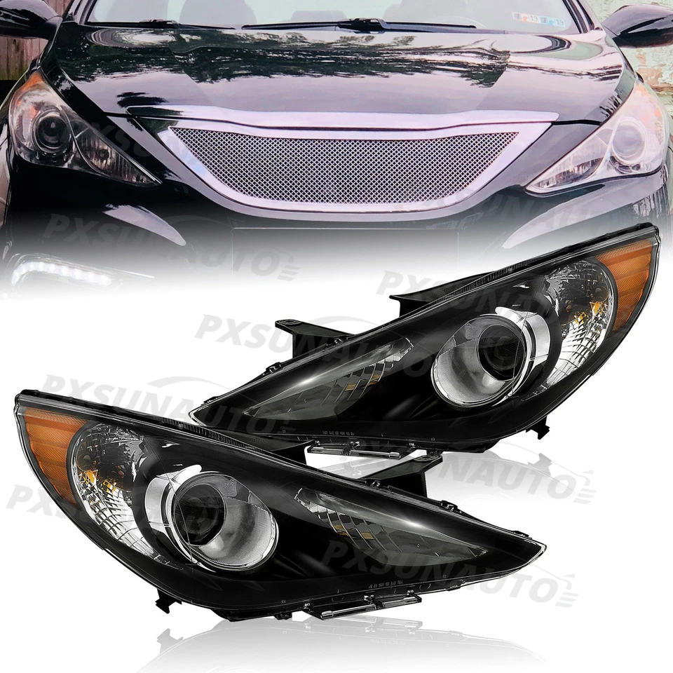 For 2011 2012 2013 2014 Hyundai Sonata New Projector Headlights Black Housing - Image 1 of 4