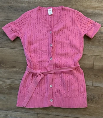 Cardigã feminino Gymboree chiclete rosa malha de cabo suéter de algodão tamanho L 10-12 - Imagem 1 de 4