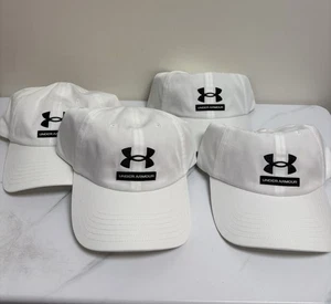 Under Armour UA Free Fit White Strapback Hats OSFM Lot of 4 NWT Logo Ball Cap - Picture 1 of 10