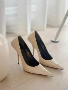 BALENCIAGA Square Knife Logo Embossed Leather Pumps (SIZE 38.5) - Picture 1 of 5