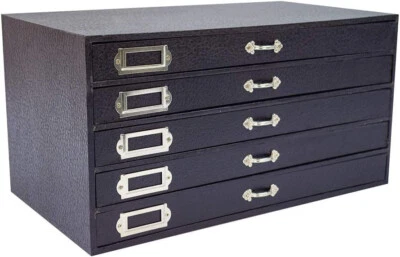 Jewelry Storage Organizer Case Cabinet 5 Drawer Black Faux Leather 15" x 8" - Image 1 of 4