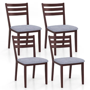 Dining Chair Set of 4 w/ Solid Rubber Wood Frame Hollow Curved Backrest - Picture 1 of 8