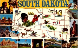 Vintage Greetings Map / Points of Interest Postcard South Dakota SD - Picture 1 of 3
