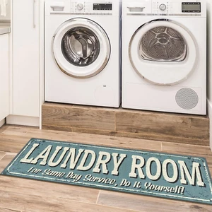 Machine Washable Text Design Rug Non-Slip Rubberback 2X5 Laundry Room Runner - Picture 1 of 11