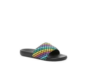 Vans Kids 5 La Costa Black Diamonds Checkerboard Slides Ultra-Crush Soles New - Picture 1 of 2