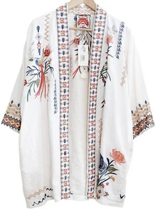 Johnny Was NWT Watipaso Linen Embroidered Kimono Jacket SZ L XL $275 Multicolor - Imagen 1 de 7