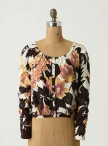 New! XS Anthropologie Brown Floral Cotton "Pointillist Petals Cardigan" Sweater - Picture 1 of 12