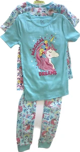 Girls Favorite Pajamas Unicorns 4Pc. Set With Shorts Size 8 - Picture 1 of 4