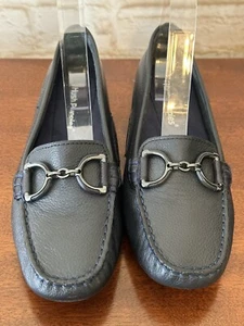 Hush Puppies Moyen Womens Sz 8.5 M Navy Blue Faux Leather Loafers Car Shoes - Picture 1 of 18