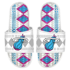 Men's ISlide White Miami Heat Shooting Touch Rwanda Pattern Gel Slide Sandals - Picture 1 of 1