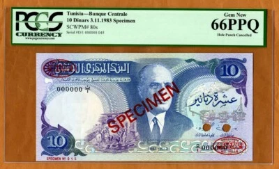 Specimen Tunisia, 10 Dinars, 1983, P-80s, PCGS-66 PPQ, Gem New - Image 1 of 2