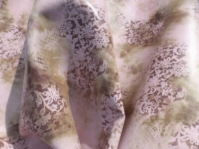 Goatskin leather hide Rose Pink Vintage Floral Lace Print  firm full bodied - Image 1 of 4