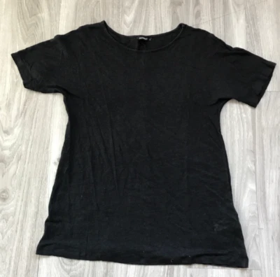 CAMISETA Mujer MARIMEKKO Pequeña Negro Carbón Lino Manga Corta Crew Pullover Foto 1 de 4