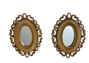 Vintage Set Of 2 Homco Faux Wicker Oval Wall Mirror- Home Interiors 9.5” X 7” - Bild 1 von 3