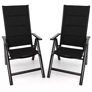 Set of 2 Patio Folding Chairs Lightweight Outdoor Dining Chairs w/ Padded Seat - Picture 1 of 10