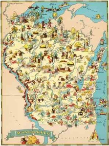  Canvas Reproduction, Vintage Pictorial Map of Wisconsin Ruth Taylor 1935 - Picture 1 of 1