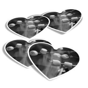 4x Heart Stickers - BW - Toasted Marshmallow Camping Camp #37363