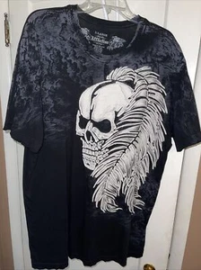 RARE ! Affliction Mens XL T-Shirt Skull & Feathers USA 🇺🇸 - Picture 1 of 5