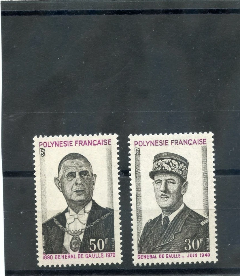 FRENCH POLYNESIA Sc 270-1(CE 86-7)**F-VF NH 1971 DE GAULLE SET $110 - Image 1 of 1