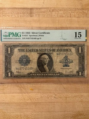 1923 $1 Silver Certificate PMG 15 Fine Fr.237 Speelman White Large Size Note - Image 1 of 2