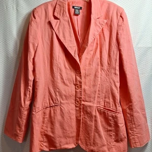 METROSTYLE Linen Blend Structured Blazer Sz 12/Tall Coral Lined Modest Coastal - Picture 1 of 6