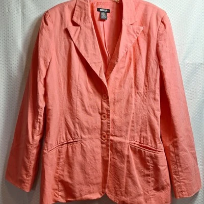 METROSTYLE Linen Blend Structured Blazer Sz 12/Tall Coral Lined Modest Coastal - Image 1 of 4
