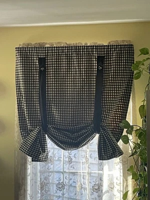 Farmhouse Adjustable Button Up Window Valance Kitchen Window Black Buffalo - Image 1 of 4