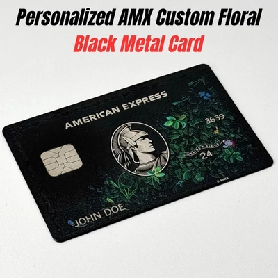 Diseño de tarjeta Centurion AMX floral de metal negro personalizado con chip pequeño y grande Foto 1 de 4