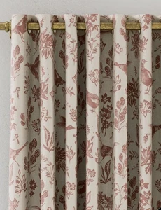 Joules Festival Pheasants Cream & PINK BLACK OUT EYELET CURTAINS - Picture 1 of 5