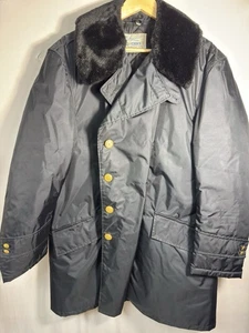 Vintage Blauer Nylolite Police Overcoat 46R Nylon Fur Collar Gold Buttons - Picture 1 of 10