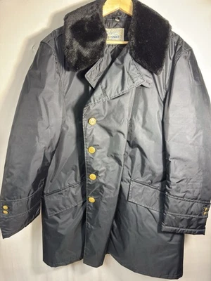 Vintage Blauer Nylolite Police Overcoat 46R Nylon Fur Collar Gold Buttons - Image 1 of 4