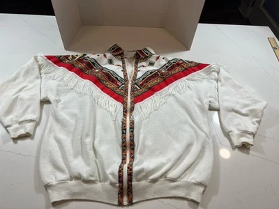 Chaqueta de Colección Años 80 Wamcraft EE. UU. Flecos Suroeste Cremallera Blanca Estampado Azteca Retro Foto 1 de 4