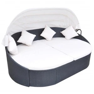 vidaXL Outdoor-Loungebett mit Dach Poly Rattan Schwarz - Bild 1 von 5