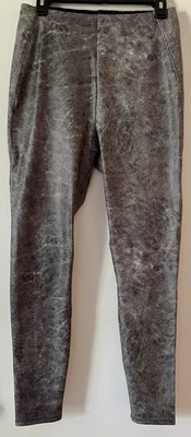 Lysse New York Large Black/Tan Patterned Leggings Stretch Slimming Biker - Image 1 of 4