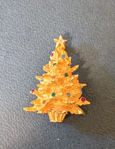 1996 Merksamer goldfarbene & Strass Weihnachtsbaum Anstecknadel Feiertag Brosche 2" - Bild 1 von 3