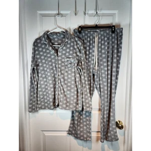 Women's sz L Grey Snowflakes 2 Piece Fleece Pajama Set by Croft and Barrow - Picture 1 of 11