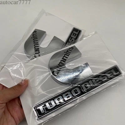 2X Cummins Turbo Diesel Emblems For RAM 2500 3500 Fender Nameplates Chrome Black - Изображение 1 из 4
