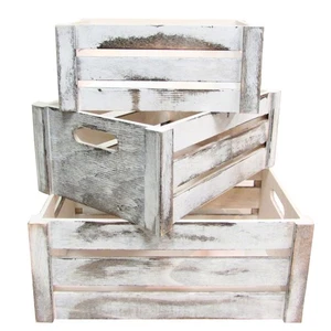 Contenedor de almacenamiento de cajas de madera Admirado por la naturaleza, juego de 3 blancos rústicos, lejos... - Imagen 1 de 4