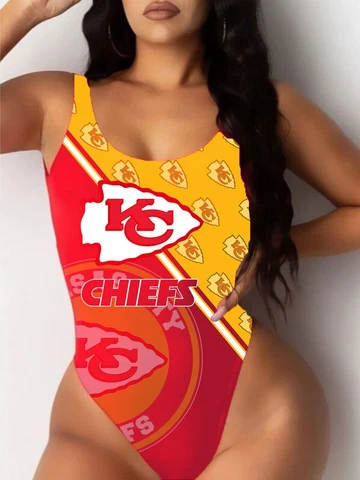 Kansas City Chiefs Women's One Piece Swimsuit Sexy Thong Bikini Beach Swimwears Cover