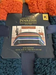 PENDLETON Blanket_Sherpa Fleece_King: 112" X 92" Evergreen Stripe - Picture 1 of 4