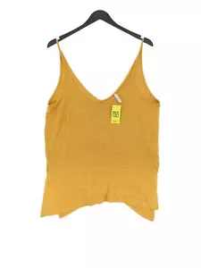 Stradivarius Women's T-Shirt L Yellow 100% Viscose Sleeveless V-Neck Basic - Picture 1 of 5
