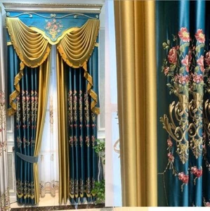 Personalizado Alta Gama Villa Bordado Tela Azul Cortina Tul Cenefa Cortina C1062 - Imagen 1 de 20
