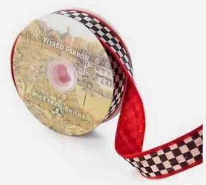 MACKENZIE-CHILDS COURTLY CHECK 1" Ribbon- 10 Yards per roll RIBBON-RED Back New - Picture 1 of 4