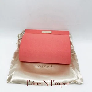 Limited Edition BVLGARI Parfums Mini gerahmte Clutch mit Staubbeutel Pfirsich Seide - Bild 1 von 6