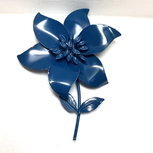Vintage Navy Blue Enamel Flower Brooch Pin - Picture 1 of 23