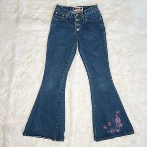 Vintage 90s Raver Flare Bellbottom Butterfly Jeans - Picture 1 of 7