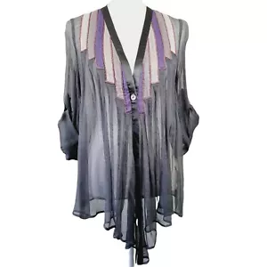 Camicetta top Elizabeth e James seta Tokyo chiffon grigio viola trasparente floreale sm nuova con etichette - Foto 1 di 12