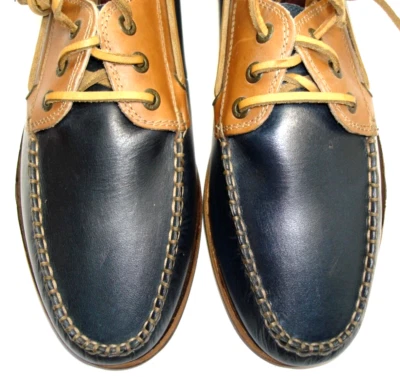 Talla 7 M FLORSHEIM LIMITED ¡NUEVO SIN CAJA! Mocasines de camping para barco de cuero azul y marrón para hombre Foto 1 de 4