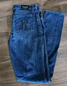 ROCK & REPUBLIC Berlin Studded Logo Pocket Skinny JEANS SIZE 30 Dark Wash - Picture 1 of 8