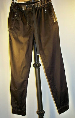 Pantalón LAMB espresso/algodón negro, ribete de cuero, talla PS (se siente M), nuevo con etiqueta Foto 1 de 4